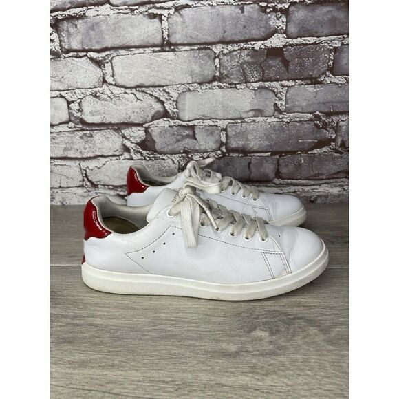 TORY BURCH Howell Court White Leather Red Sneakers Shoes Women’s Sz 6.5M US/37EU - Picture 1 of 16